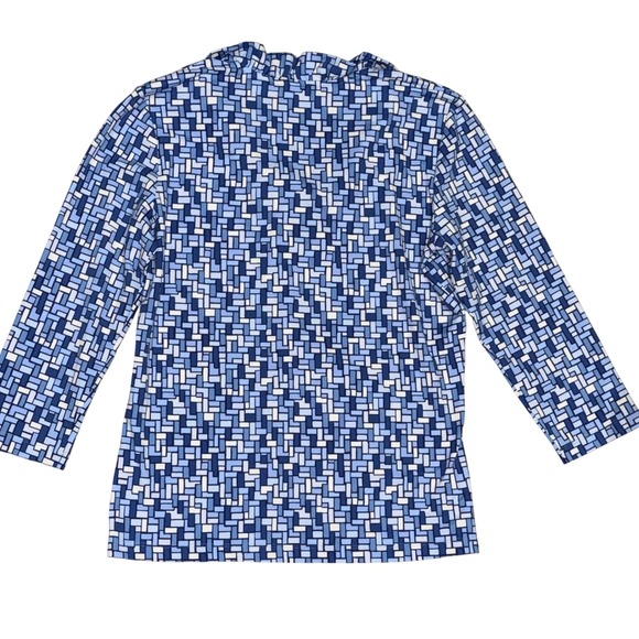 J McLaughlin Women Durham Blue Geometric Print Cowl Neck 3/4 Sleeve Top Sz M - Picture 2 of 11